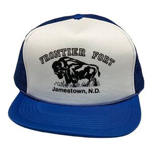 VTG Frontier Fort Men’s Trucker Hat Mesh‎ Jamestown N.D Buffalo Strap Back Retro